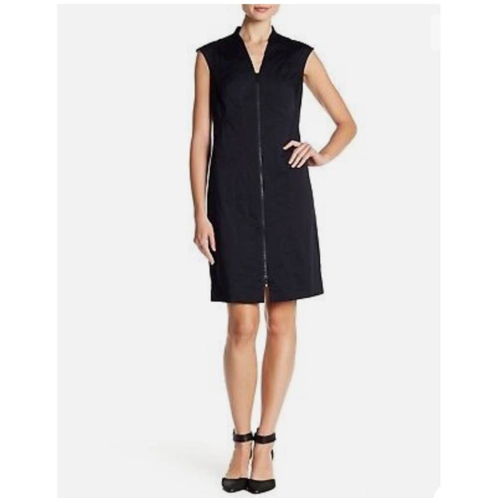 Lafayette 148 New York Navy Blue Christy Front Zip Sheath Dress Sz 6